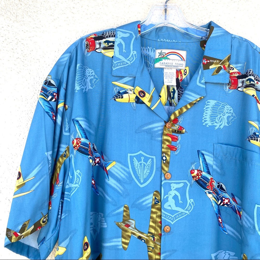 PARADISE FOUND Hawaiian shirt vintage button down print WWII fighter planes XL